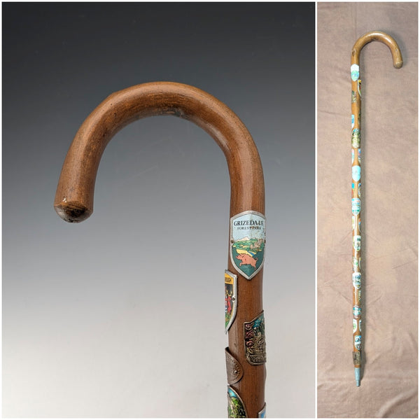 British Vintage European Tour Bent Handle Tourist Walking Stick Tan Shaft 88cm